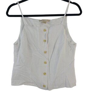 Monteau Womens White Button-Down Tank Top Medium Rayon & Linen Blend